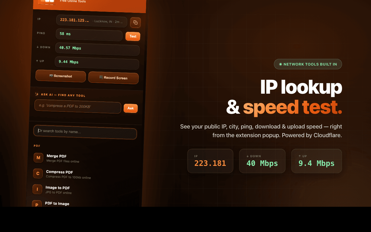 IP lookup and speed test feature